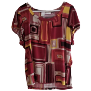 Stretch Woman Geographic Print Polyester Spandex Short Sleeve Top Size 2XL